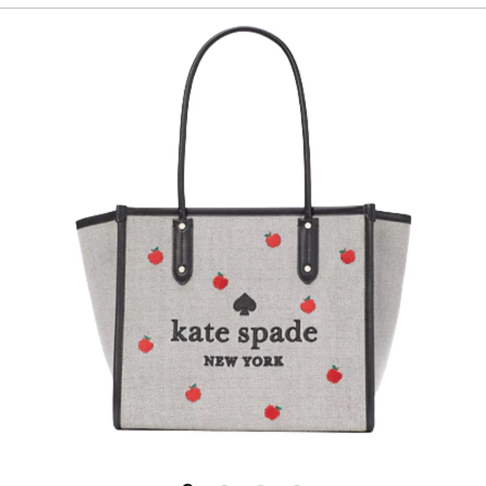 Kate Spade Gray Tote with Red Apple Accents